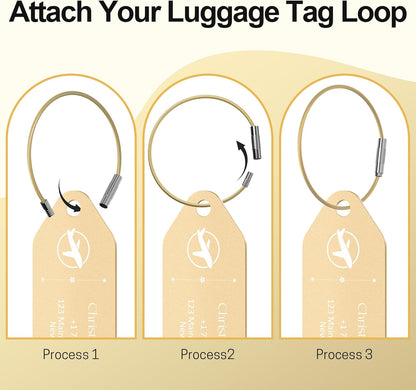 4 PCS Personalized Metal Luggage Tag – Personalized Engraved Suitcase Tag, Backpack Tag, with Matching Color Strap, Waterproof Suitcase Name Badge – Ideal Corporate Gift & Travel Accessory (Yellow)