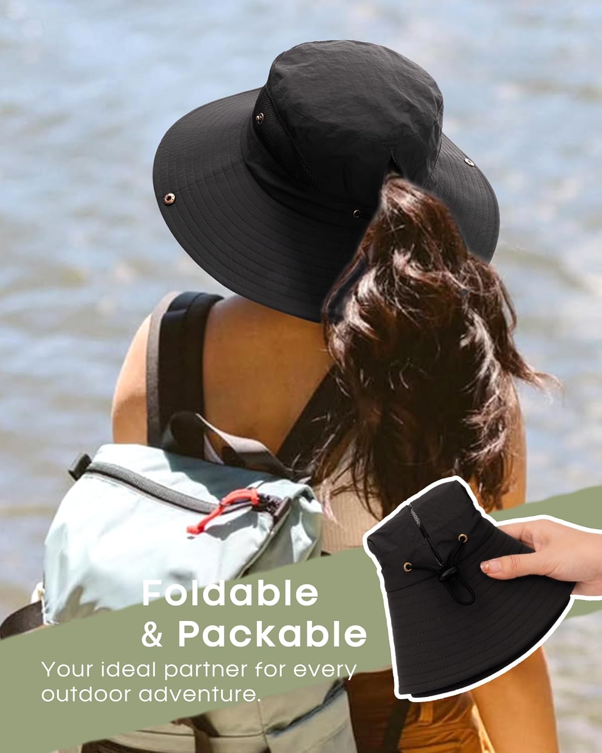 FURTALK Womens Sun Hat with Ponytail Hole Beach Hiking Summer Wide Brim UPF 80+ Outdoor Protection Foldable Bucket Hat