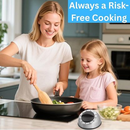 Kitchen Timer for Cooking, Chef Cooking Magnetic Timer - No Batteries Required - Loud Alarm, Mechanical Desk Manual Timers - Magnetic Clock Backing, Countdown Reminder - Stainless Steel Body