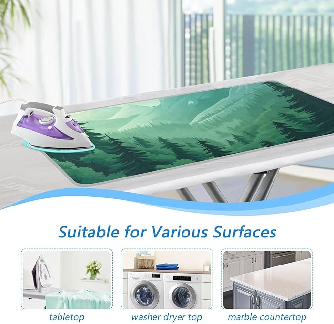 Mountain Forest Trees Green 02 Ironing Mat for Table top Portable Ironing Pad Blanket for Washer Dryer Countertop Travel