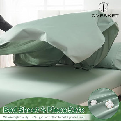 1000 Thread Count Egyptian Cotton Sheets Queen Size Set 4PCS Sateen Weave Soft Breathable 16-Inch Deep Pocket（Queen,Sage Green）