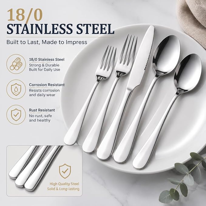 48-Piece Silverware Set with Steak Knives