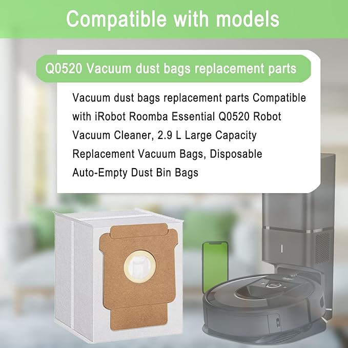 20 Pack Q0520 Vacuum Bags for iRobot Roomba Vacuum 2 Q0520 Essential Robot Vacuum Cleaner,Roomba 105 Combo/Vac,Plus 405 404 505 Combo Max 705 Vac,Max 705 Combo Robot,Disposable Auto-Empty Dust Bin Bag