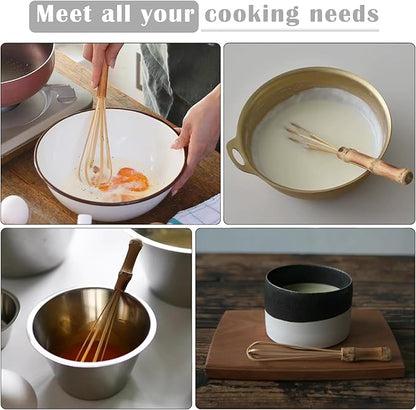 Wooden Whisk, Handcrafted Bamboo Whisks for Cooking Non Scratch, Balloon Whisk for Pancake Batter, Eggs and Sauces, Wooden Whisks Tool For Nonstick Cookware Pans, Bamboo Cooking Utensils (Mini Whisk)