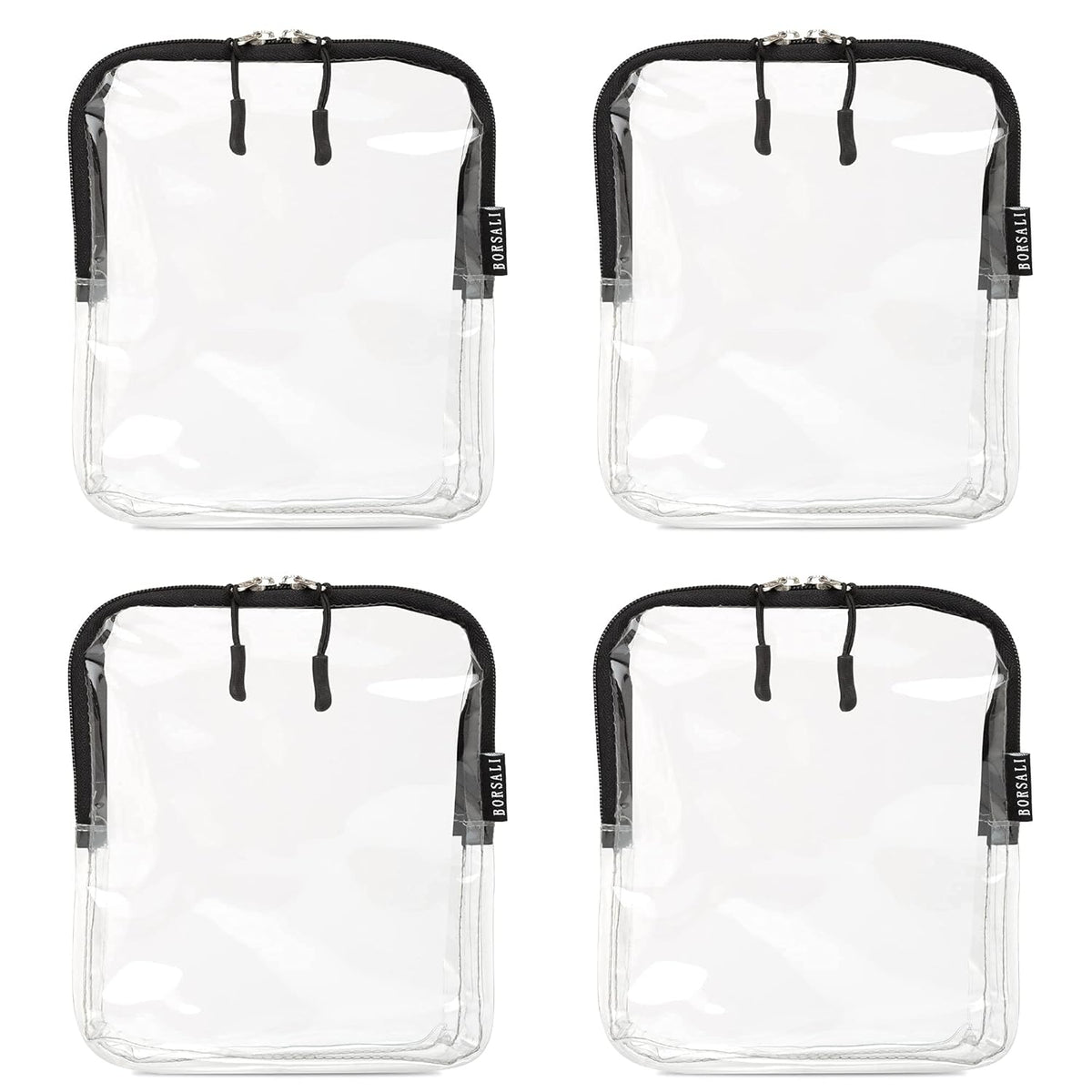 BORSALI Quart Size Bag TSA-Approved for Carry On Travel - One (1) Quart Clear Toiletires, Cosmetic and 3-1-1 Liquids Toiletry Bag - 4 Pack