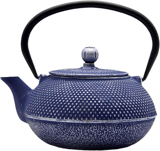 Cast Iron Teapot Tea Kettle with Stainless Steel Infuser for Stovetop Safe Coated with Enameled Interior Japanese Dark Blue Tetsubin for Loose Tea(30.4oz/900ml)