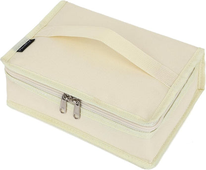 FlowFly Small Insulated Lunch box Portable Soft Bag Mini Cooler Thermal Meal Tote Kit with Handle for Work & School, Beige