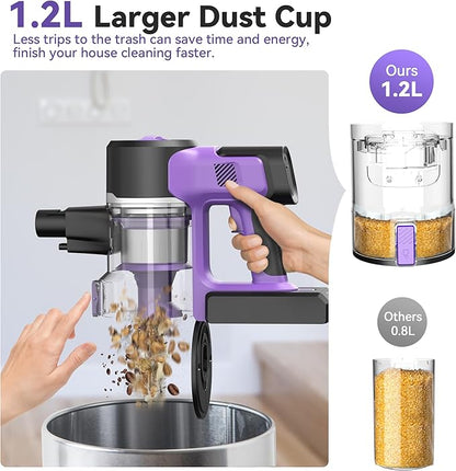 DEVOAC S10 Cordless Vacuum Cleaner, 45Kpa 50mins Lightweight Stick Vacuum with Powerful Suction for Home, Rechargeable, Self-Standing, Handheld Vacuum Cleaners for Hardwood Floors, Carpets Violet