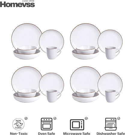 HomeVSS 20-Piece Dinnerware Set - Serves 4, Matte White plates and bowls sets with Speckle Effect for Microwave & Dishwasher Safe