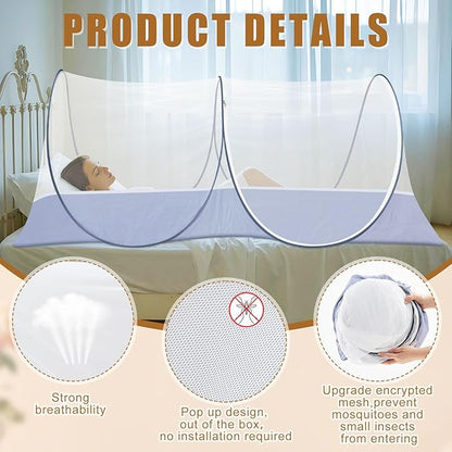 2 Pcs Large Pop up Mosquito Tent Nets Portable Foldable Mosquito Nets for Bed Camping Travel Patio Outdoor Crib Bug Netting Mesh Tent Canopy for Adults Baby Bedroom (78 * 39 * 28 Inch)