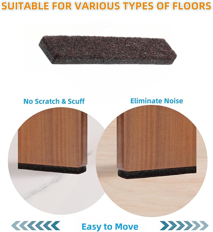 Furnigear Felt Strips with Adhesive Backing for Furniture - Felt Furniture Pads for Hardwood Floors, Furniture Chair Feet Felt Pads, Furniture Floor Protector Sliders 30 Pcs 3 x 1/2" Rectangular Brown