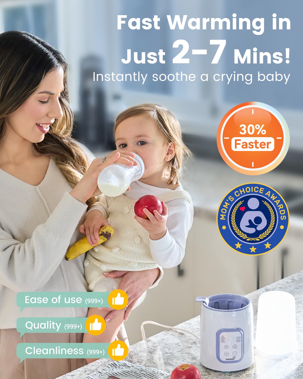 GROWNSY Bottle Warmer, 8-in-1 Fast Baby Bottle Warmer for Breastmilk or Formula, Smart Temperature Control and Automatic Shut-Off Milk Warmer, Baby Essentials for Newborn- Purple