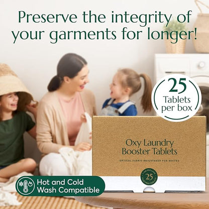 Cleanomic - Oxy Laundry Booster Tablets (White) - Oxy Cleaner Laundry Stain Remover, Color Safe Bleach, Laundry Whitener Brightener (25 Count)