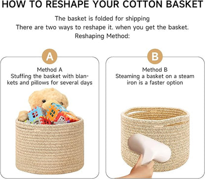 Small Basket for Organizing | Cube Shelf Closet Storage Baskets | 9.7×9.7×7.1” | Woven Rope Gift Basket | Nursery | Round 3 Packs Navy Blue