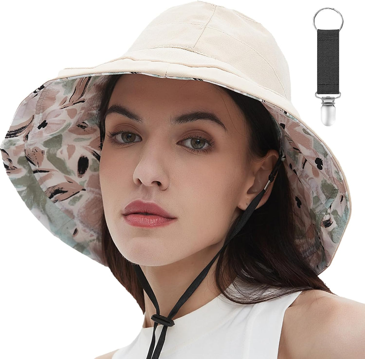 vidsel Womens Sun Hats Wide Brim Reversible Bucket Cotton Hat Packable Summer Travel Cap with Hat Clip,UV Protection
