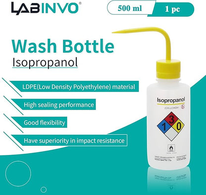 Isopropanol Wash Bottle, 1 PC of Vol.500ml (17oz), Narrow Mouth, Self-Venting Safety Wash Bottles, LDPE Material, IN-WBI501