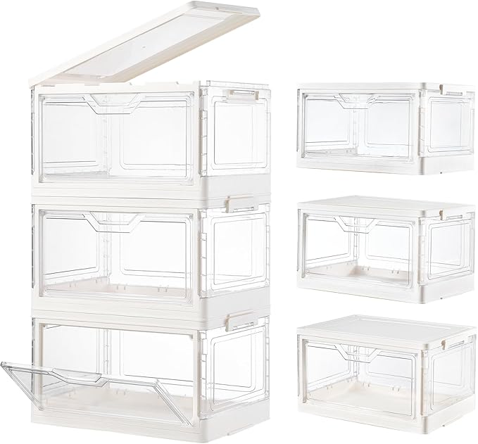 Stackable Plastic Storage Bins with Lids, Foldable Closet Organizers and Storage, 3 Drawer Storage Organizer，Clear Stackable Containers for Wardrobe,Bedroom,Office,Dorm