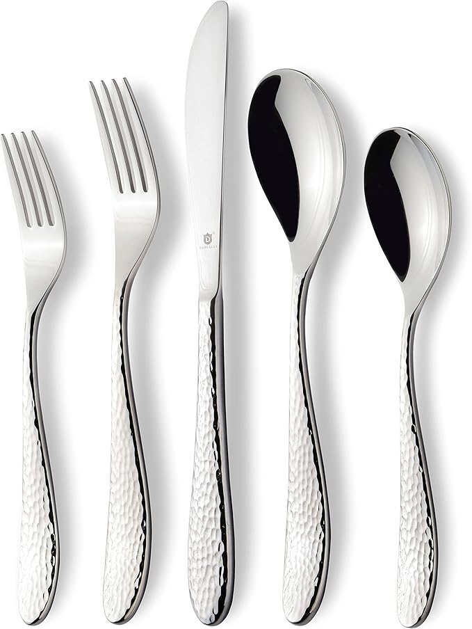 Hammered Silverware Set | Premium 18/10 Stainless Steel Flatware Service for 4 | Heavy-Duty & Dishwasher Safe | Built to Last (20-Piece, Marettimo Hammered)