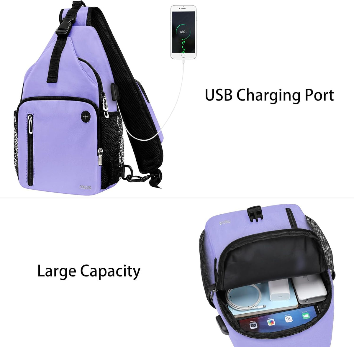 MOSISO Sling Backpack Bag, Crossbody Shoulder Bag Travel Hiking Daypack Chest Bag with Front Square Pocket&USB Charging Port