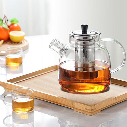 50OZ Glass Teapot With Infuser, Tea Pot for Stove Top, 1500ML Glass Tea Cup With Infuser and Lid, Microwave and Dishwasher Safe