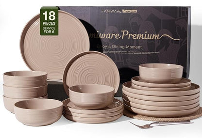 Stoneware Dinnerware Set for 6, Plates and Bowls, Chip & Scratch Resistant