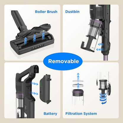 CANDY Cordless Vacuum Cleaner, Stick Vacuum Cordless Rechargeable,45Mins Powerful Suction Vacuum Cleaners for Home,Anti-Tangle,One-Click Dust Disposal,Lightweight for Hardwood Floor Carpet Pet Hair
