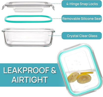 Vtopmart 5Pack 22oz Glass Storage Containers with Lids, Glass Meal Prep Food Container Sets with Snap Airtight Lids for Microwave, Oven, Freezer and Dishwasher, Green