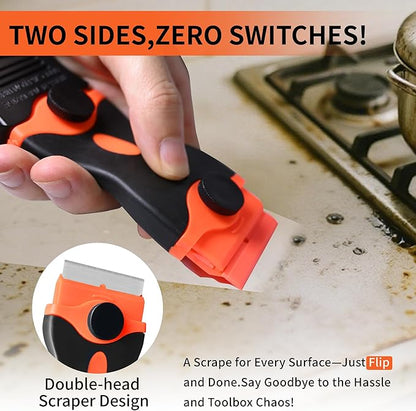 Razor Blade Scraper Tool,2 Pack Razor Scrapers with Extra 50Pcs Blades and 3pcs Wire Brushes Set,Glass Top Stove Scraper,Scraper Tool,Paint Scraper,Glass Scraper,Cleaning Tools for Oven, Cooktop