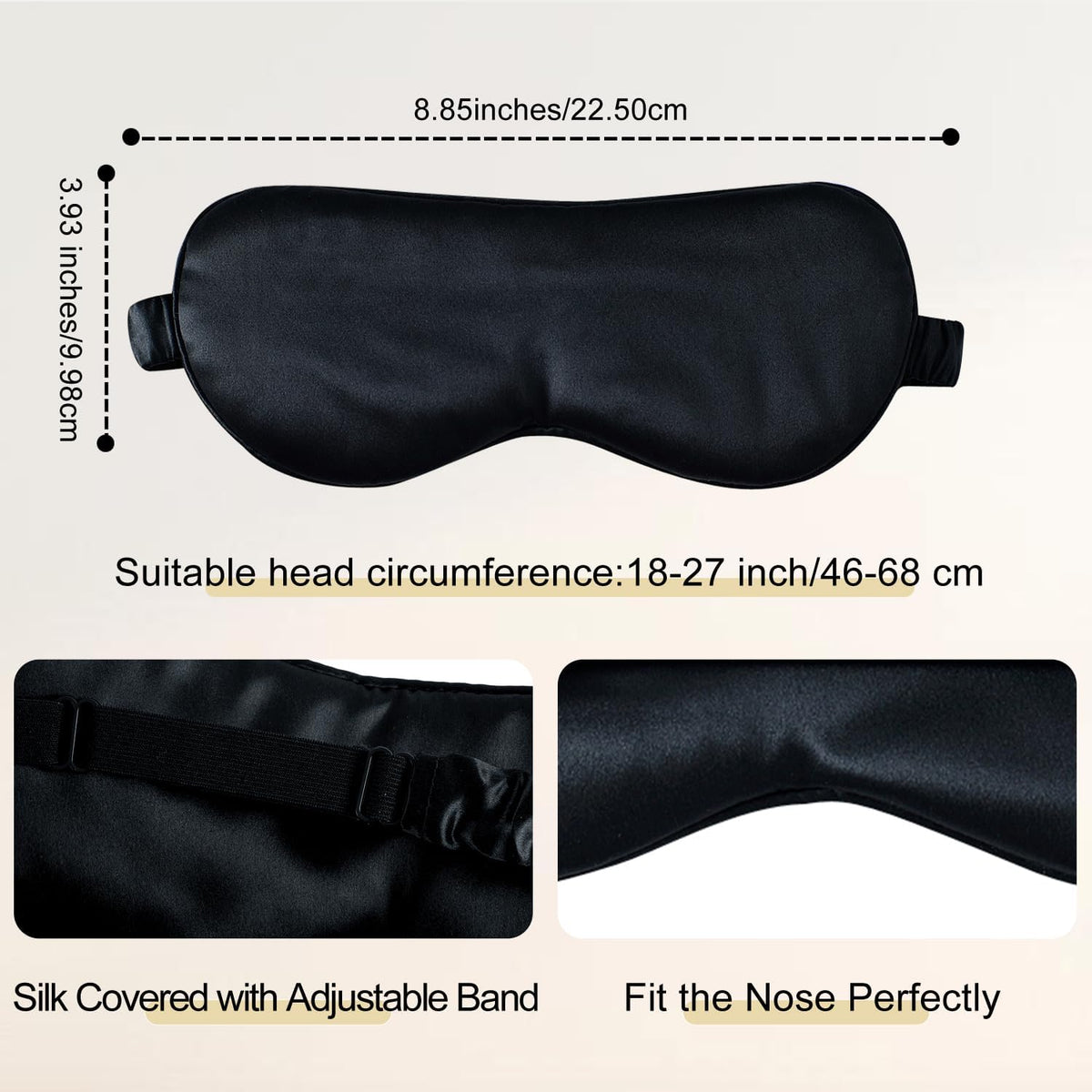 ZIMASILK Adjustable 100% 22 Momme Mulberry Silk Sleep Mask for Sleeping, Filled with Premium Mulberry Silk, Softest & Breathable Blackout Eye Sleeping Mask (Black)