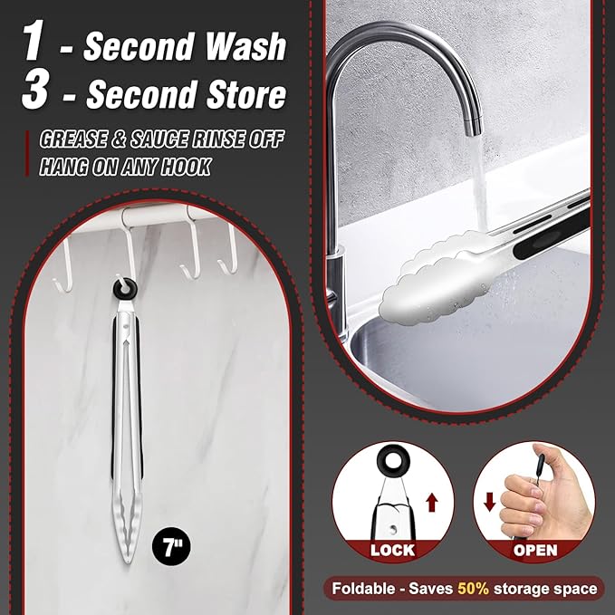 Walfos 7 inch Small Kitchen Tongs for Cooking, Mini Silicone Serving Tongs, Great for Cooking, Salad, Grilling, Pasta, Steaks, Vegetables