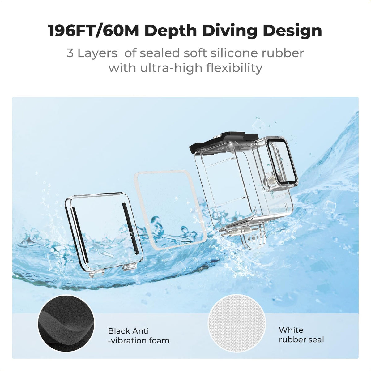 K&F Concept 60M/196FT Waterproof Case for GoPro Hero 13 Black, Protective Underwater Diving Housing for Go Pro 12/11/10/9 Black Accessories,Waterproof Action Camera Shell