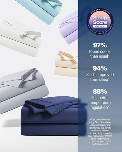 REST® Evercool®+ Starter Sheet Sets, Twin XL Size, Blue, Breathable Bed Sheet for Hot Sleeper and Night Sweats, with Pillowcases, Ionic+ Self-Cleaning Silver Yarn for Sensitive Skin,3PCS No Flat Sheet