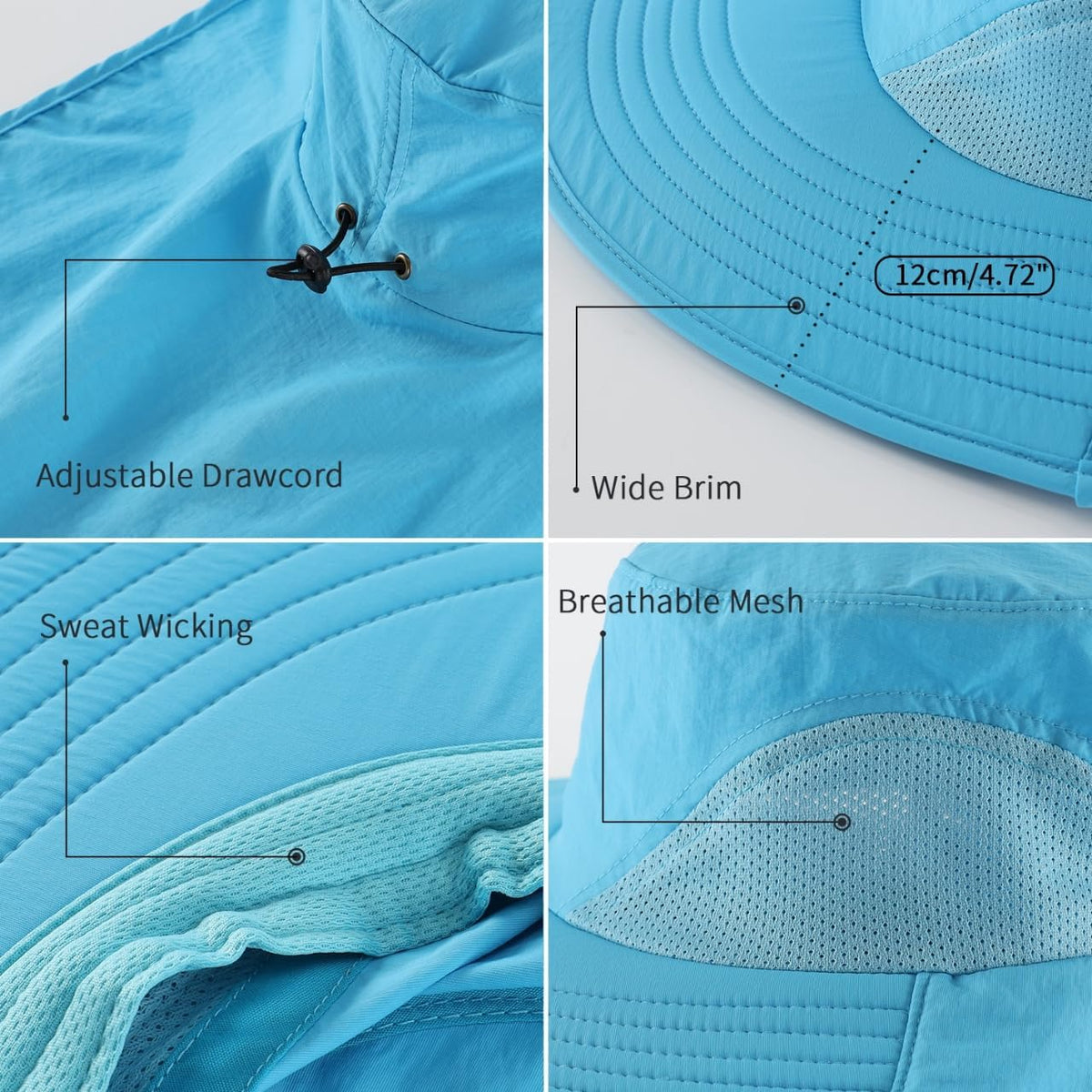 Home Prefer Outdoor UPF50+ Sun Hat Wide Brim Mesh Fishing Hat with Neck Flap