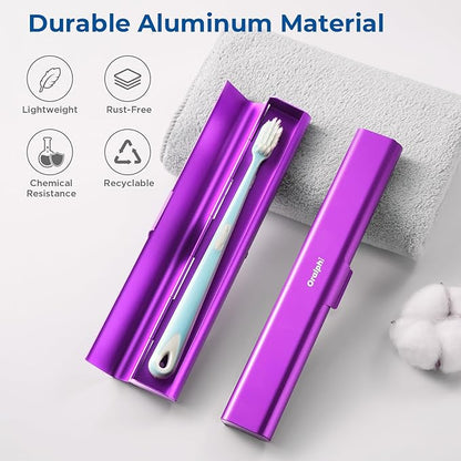 Aluminum Toothbrush Travel Case, Portable Travel Toothbrush Holder, Durable Manual Toothbrush Box Container for Traveling, Bathroom, Camping, Business Trip-Purple