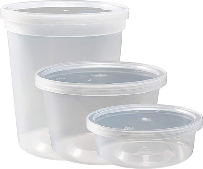 DuraHome Food Storage Containers with Lids 8oz, 16oz, 32oz Freezer Deli Cups Combo Pack, 44 Sets BPA-Free Leakproof Round Clear Takeout Container Meal Prep Microwavable, Airtight Lids (Mixed Sizes)