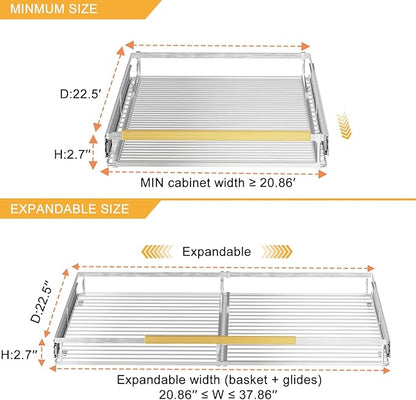 SANNO Pull Out Cabinet Organizer,Slide Out Cabinet Drawer, Bottom-Mounted Cabinet Under Sink Shelf, Expandable Slide Out Shelves for Kitchen Pantry Closet(2pack)