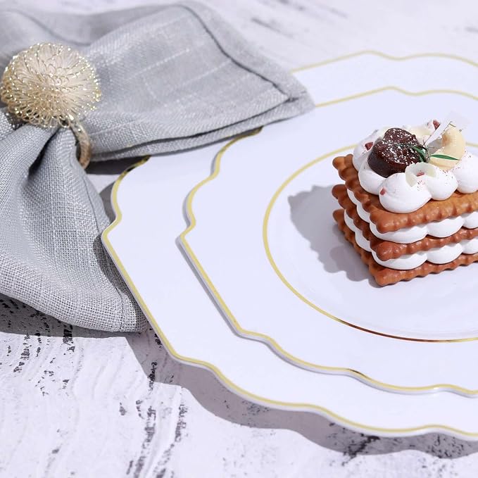 White Hard Plastic Dinner Plates, 50 Pack 11" Disposable Round Baroque Plates