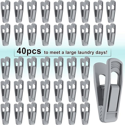 Hanger Clips for Velvet Hangers (Grey, 40 PCS), Non-Slip Plastic Clips Skirt Hanger Clips for Gray Flocking Hangers