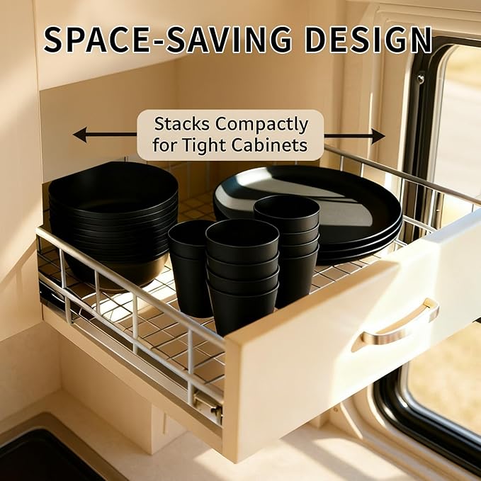 20 Piece RV & Camping Dinnerware Set, Elegant Ceramic-Look Large Bowls & Plates, Unbreakable & 100% Microwave Safe, Melamine Alternative Service for 4, Pastel