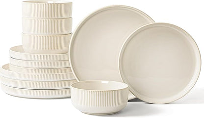 Dinnerware Sets, 12 Pieces Stoneware Plates and Bowls Set, Reactive Glaze Ceramic Dishes Set Scratch Resistant, Kitchen Dinner Set Dishwasher & Microwave Safe, Service for 4