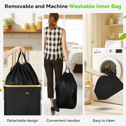 Recycling Bin for Kitchen 100L, 26 Gallon Recycle Bin with 2 Removeable Reusable Waterproof Inner Bag, Large Recycling Bin with Lid for Bottle Can Plastice Stickers (Black)