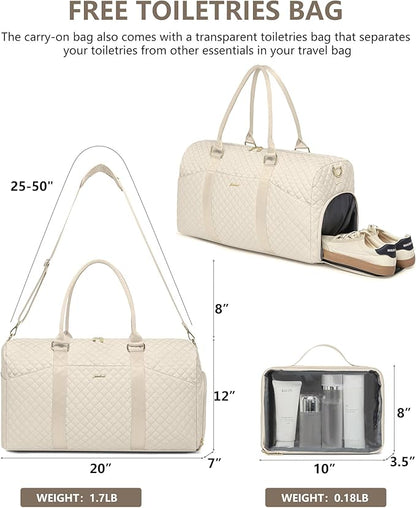 Weekender Travel Duffle Bag for Women - Carry on Bag with Shoe Compartment Overnight Bags with Toiletry Bag Wet Pocket Weekend Traveling Yoga Gym Hospital Bags for Labor and Delivery Beige