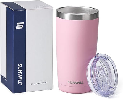 SUNWILL Travel Coffee Tumbler 20 oz, Insulated Mug with Lid, Stainless Steel Cup for Hot and Cold Drinks, Powder Coated Sakura