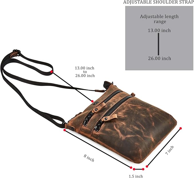 Crossbody Sling Bag for Women Small Real Leather Purse Vintage Travel Crossover Shoulder Bag Handmade