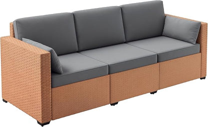 Outsunny Patio Couch PE Wicker Deep Seating Outdoor Sofa