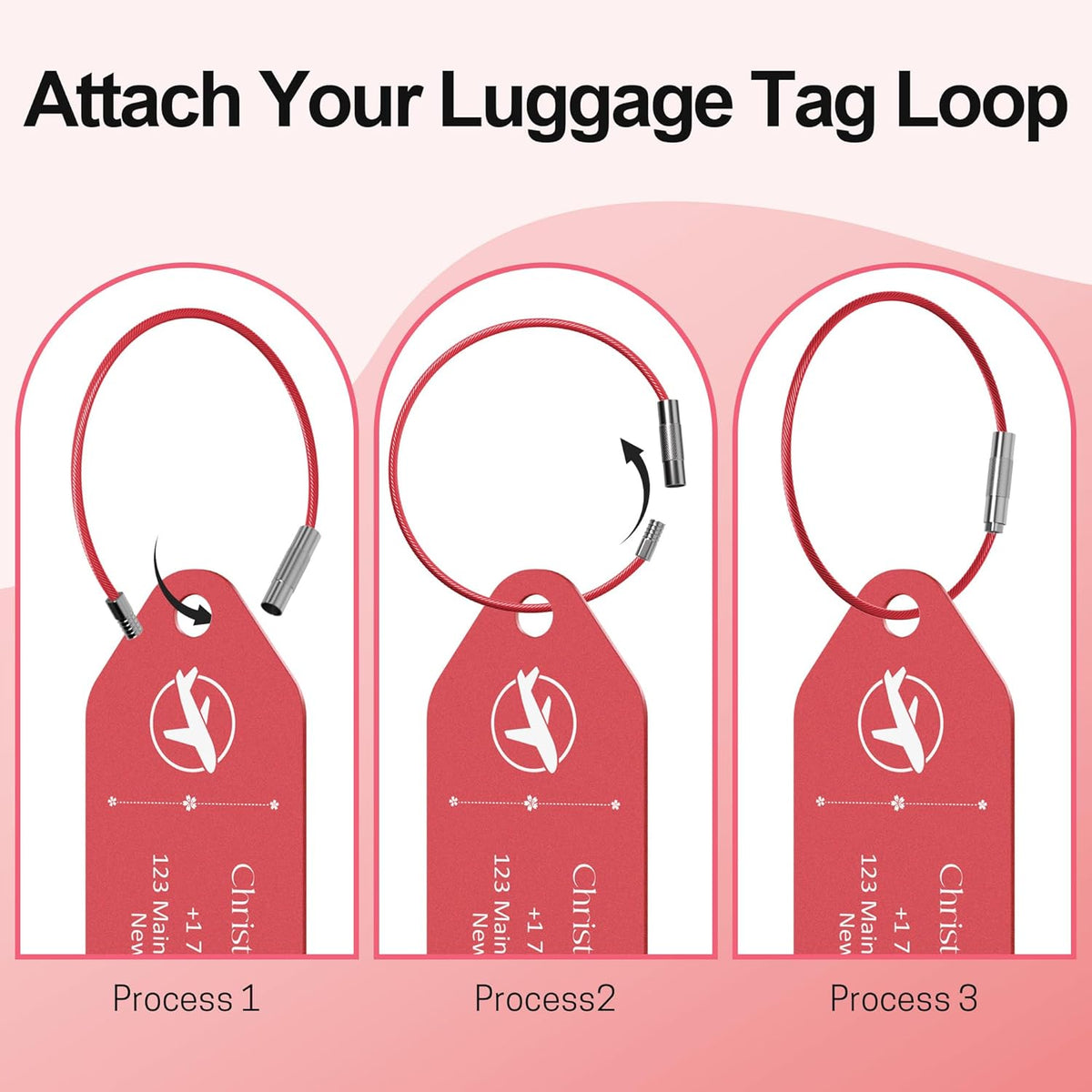 4 PCS Personalized Metal Luggage Tag – Personalized Engraved Suitcase Tag, Backpack Tag, with Matching Color Strap, Waterproof Suitcase Name Badge – Ideal Corporate Gift & Travel Accessory (Red)