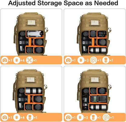 MOSISO Camera Backpack, DSLR/SLR/Mirrorless Tactical Camera Bag Case with Laptop Compartment Compatible with Canon/Nikon/Sony, Khaki