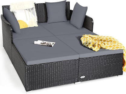 Tangkula Outdoor Rattan Daybed, Wicker Furniture