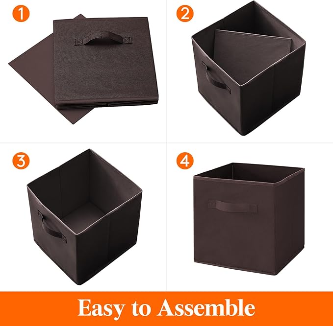 Lifewit 12 Packs Storage Cubes, 11 Inch Cube Storage Bins, Foldable Decorative Fabric Storage Baskets for Organizing Home Organizers with Handles for Shelves, Closet, Brown