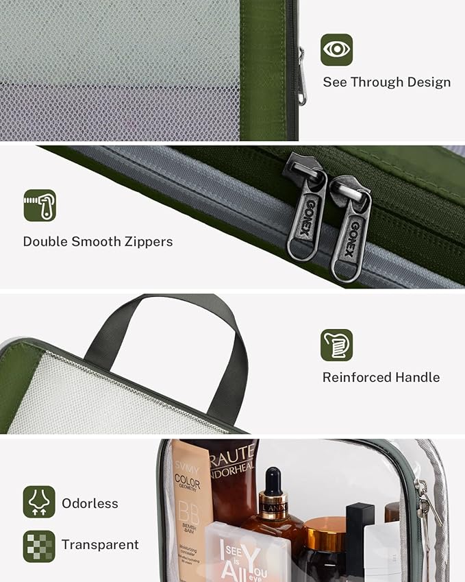 Gonex 8 Set Compression Packing Cubes for Travel, Expandable Mesh Packing Organizer for Travel Accessories Essentials with Toiletry Bag, Laundry Bag, Shoe Bag, Cable Bag for Carry On, Deep Green